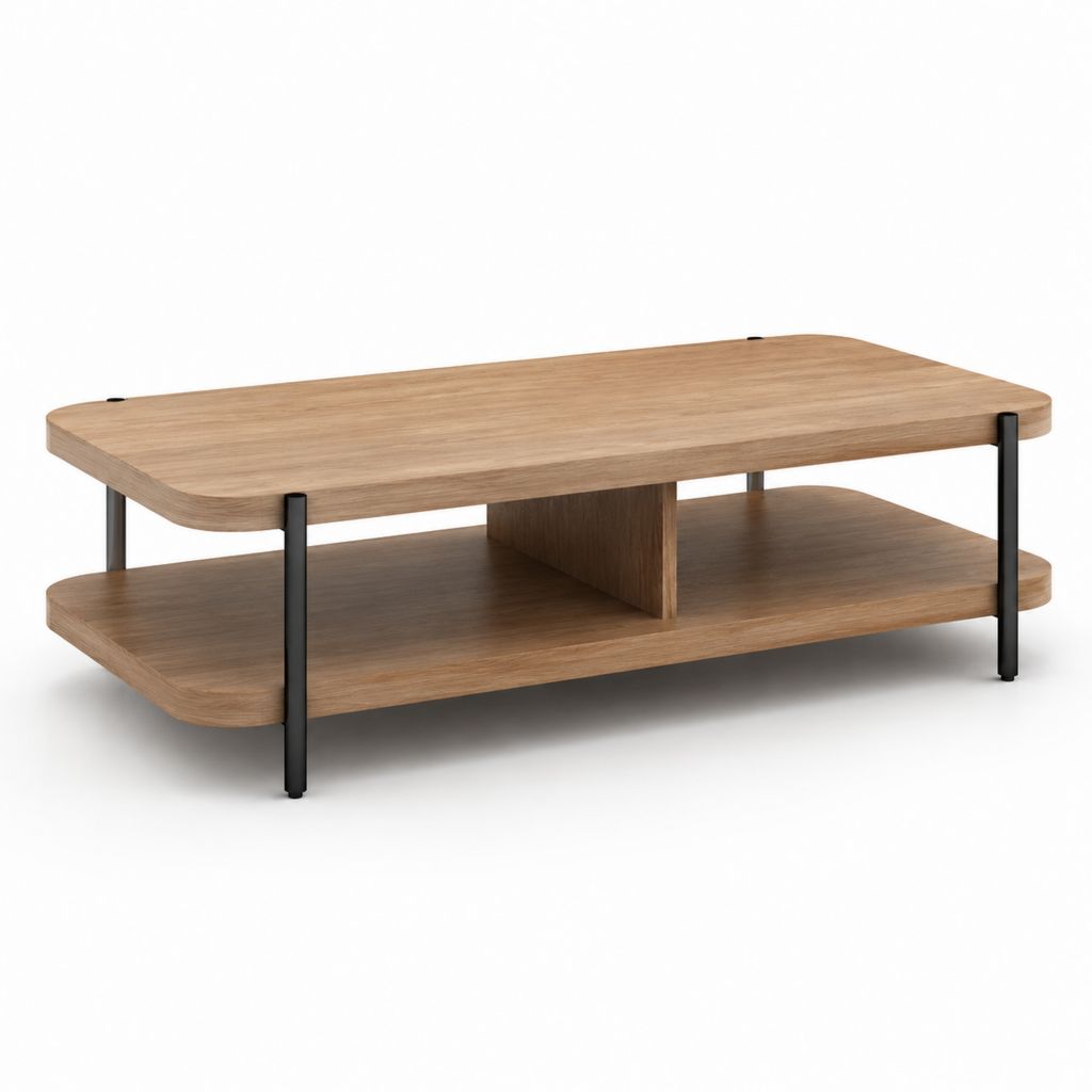 Tavolino da caffè rettangolare rovere in MDF e acciaio 100 x 50 x 45 cm