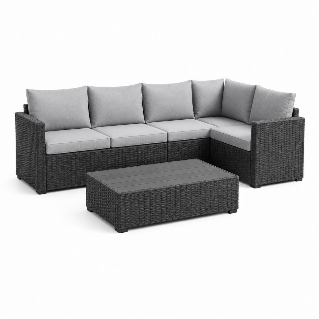 Set divani da giardino angolare 3 pezzi grigio antracite in polyrattan con tavolino 250 x 190 cm