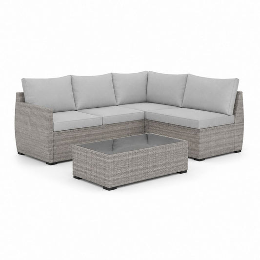 Set divano angolare da giardino 4 pezzi grigio in polyrattan con tavolino 210 x 210 x 63 cm