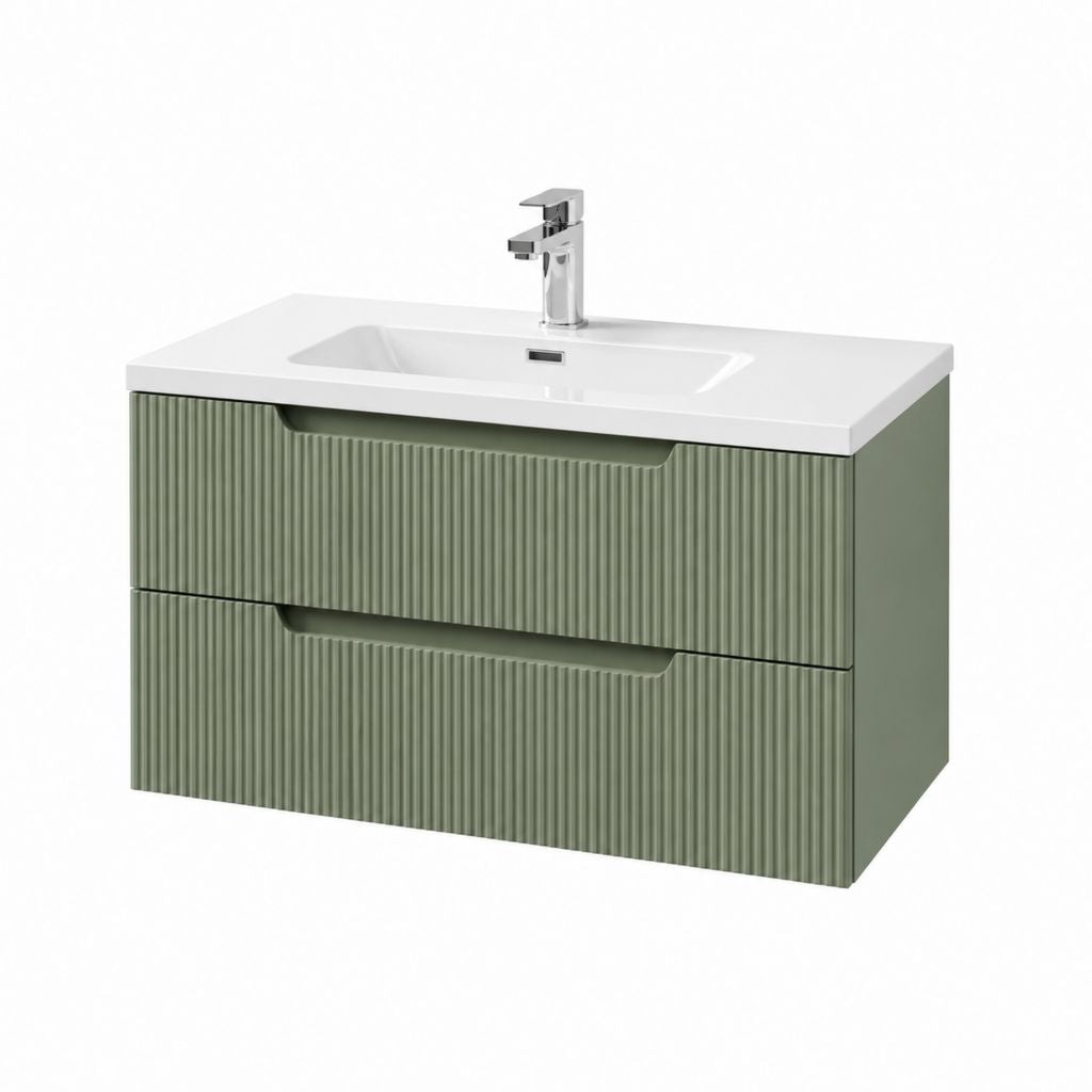 Mobile sottolavabo sospeso verde salvia in MDF con lavabo in ceramica 80 x 46 x 55 cm