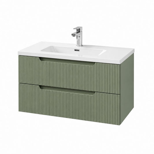Mobile sottolavabo sospeso verde salvia in MDF con lavabo in ceramica 80 x 46 x 55 cm