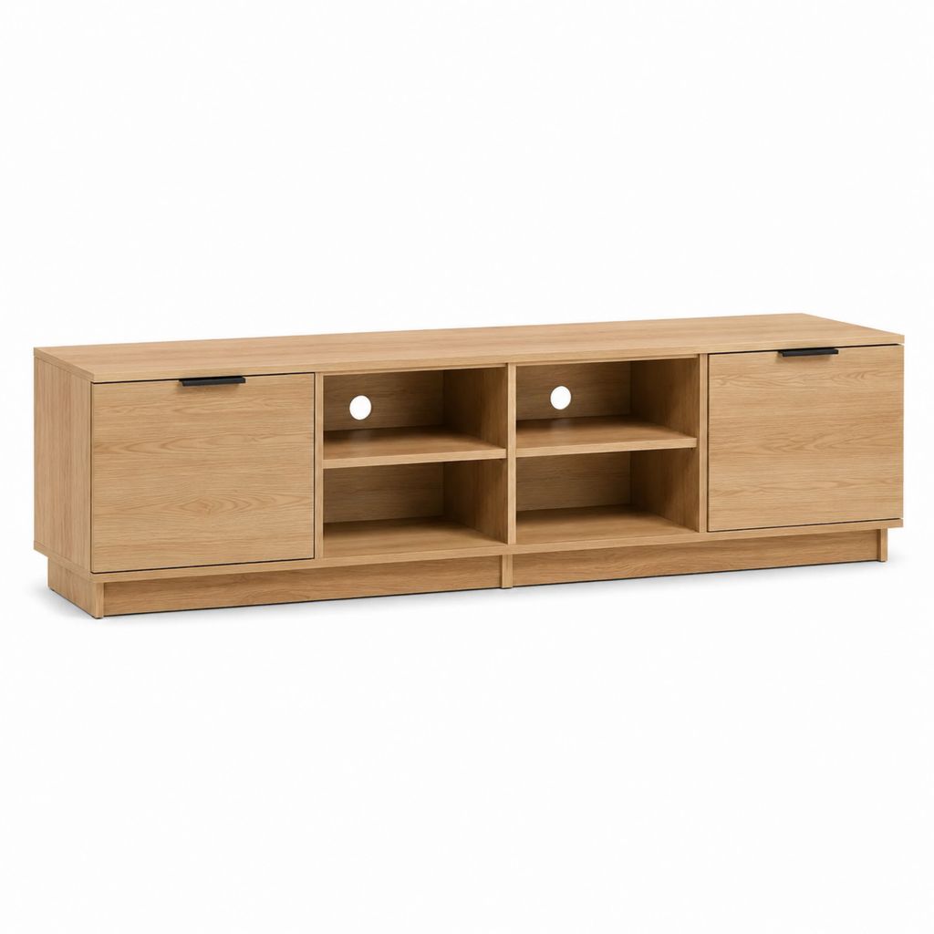Mobile TV basso rovere in pannello truciolare rettangolare con 2 ante e 4 vani 180 x 40 x 50 cm