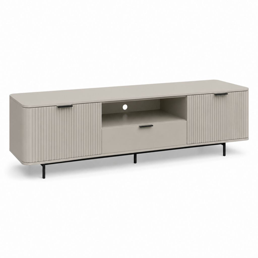 Mobile TV tortora in MDF con ante scanalate e struttura rettangolare 180 x 40 x 55 cm