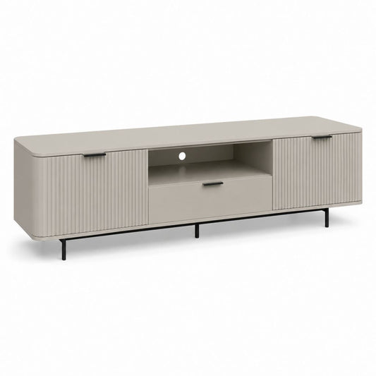 Mobile TV tortora in MDF con ante scanalate e struttura rettangolare 180 x 40 x 55 cm