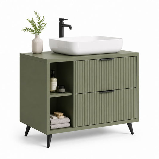 Mobile sottolavabo bagno verde in MDF laccato rettangolare con 2 cassetti e vano a giorno 80 x 46 x 80 cm