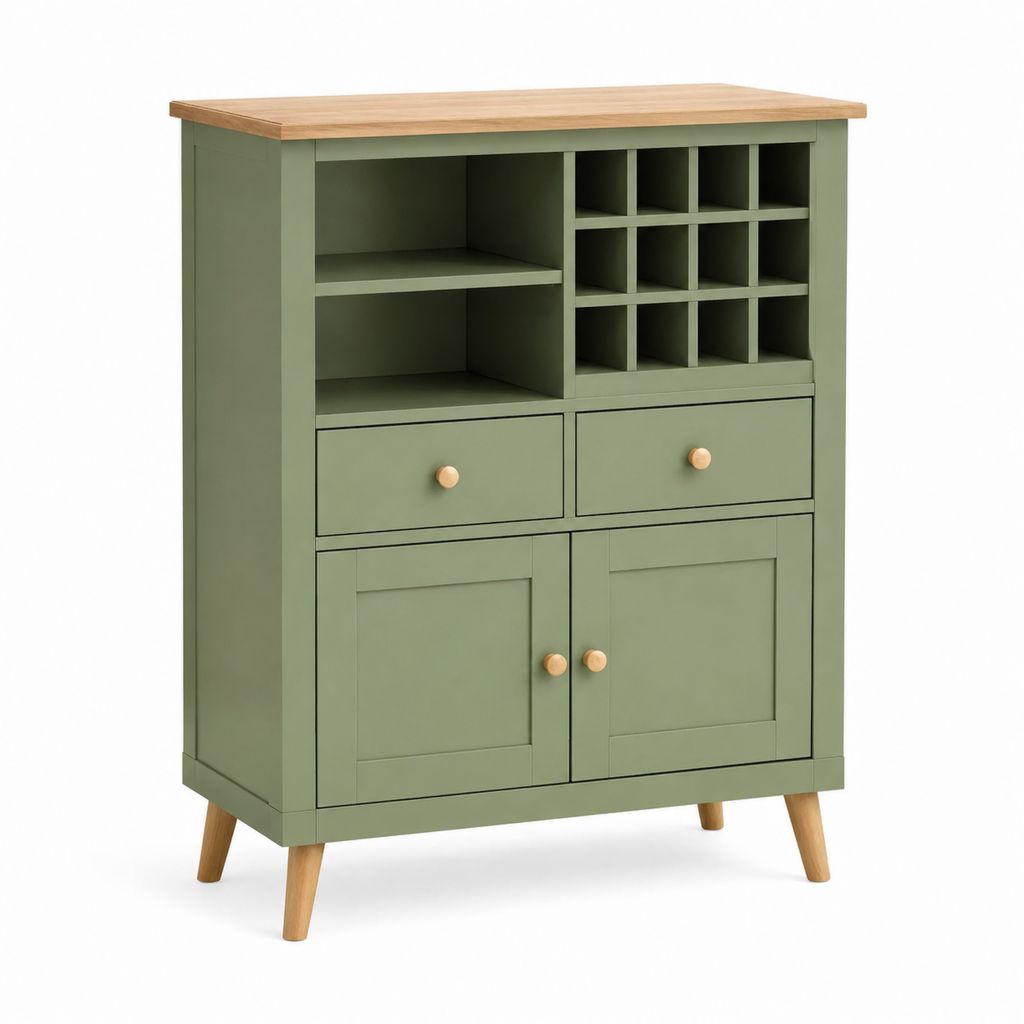 Credenza da cucina verde salvia in MDF e legno massello 100 x 45 x 140 cm
