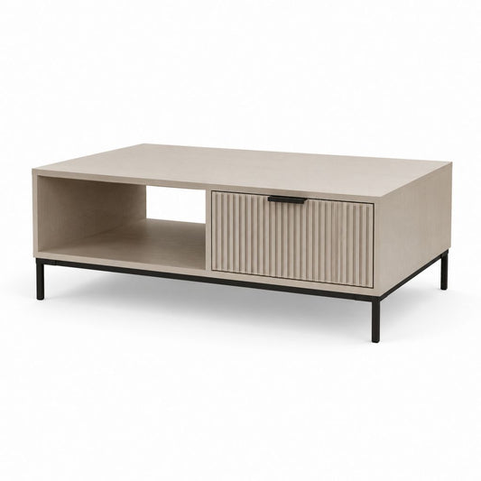 Tavolino da caffè rettangolare beige in MDF e acciaio 100 x 60 x 40 cm con vano e anta