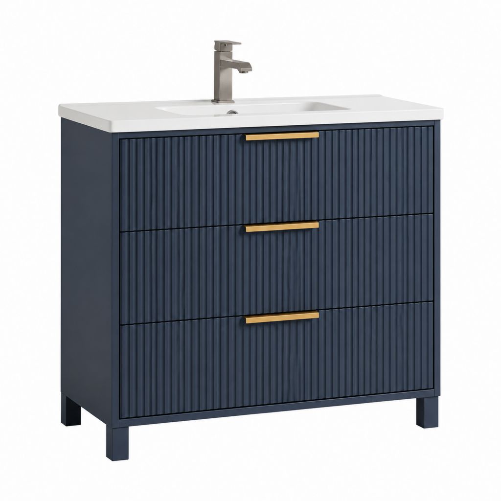 Mobile bagno sottolavabo con lavabo 3 cassetti blu navy in MDF 80 x 46 x 85 cm