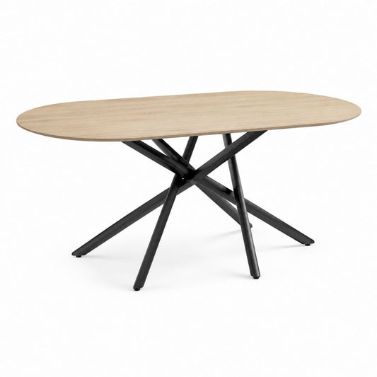 Tavolo da pranzo ovale rovere chiaro con gambe in acciaio nero 200 x 100 x 75 cm