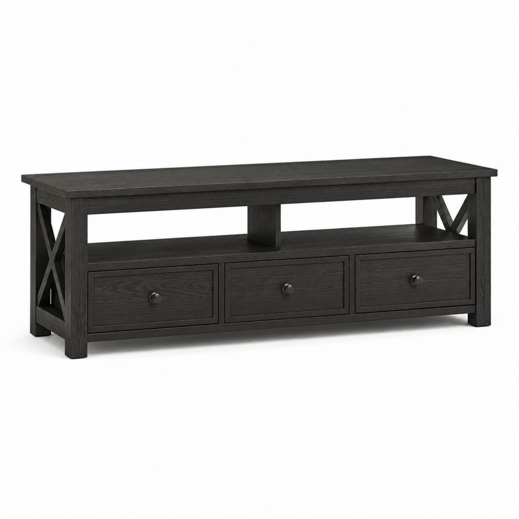 Mobile TV nero in MDF rettangolare con 3 cassetti 150 x 40 x 60 cm