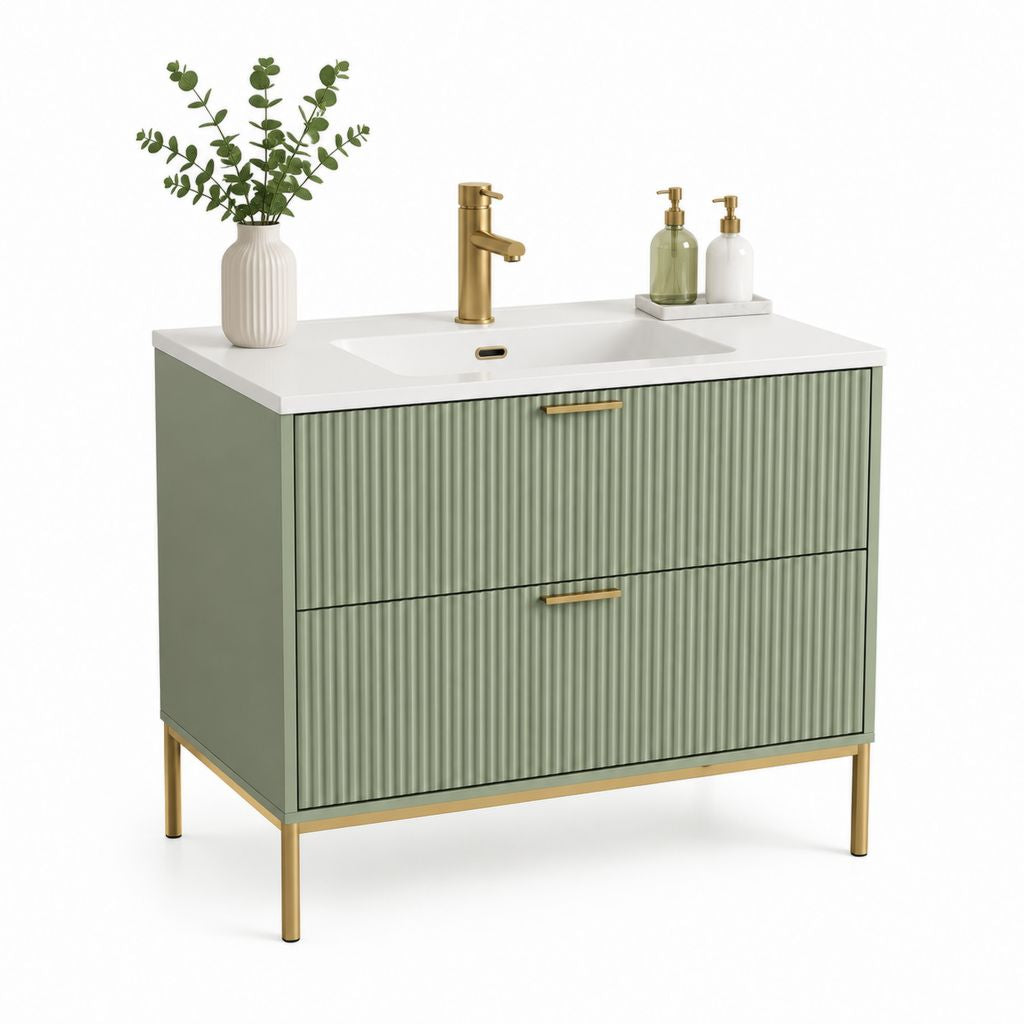 Mobile bagno con lavabo 80 x 46 x 85 cm verde salvia in MDF con 2 cassetti