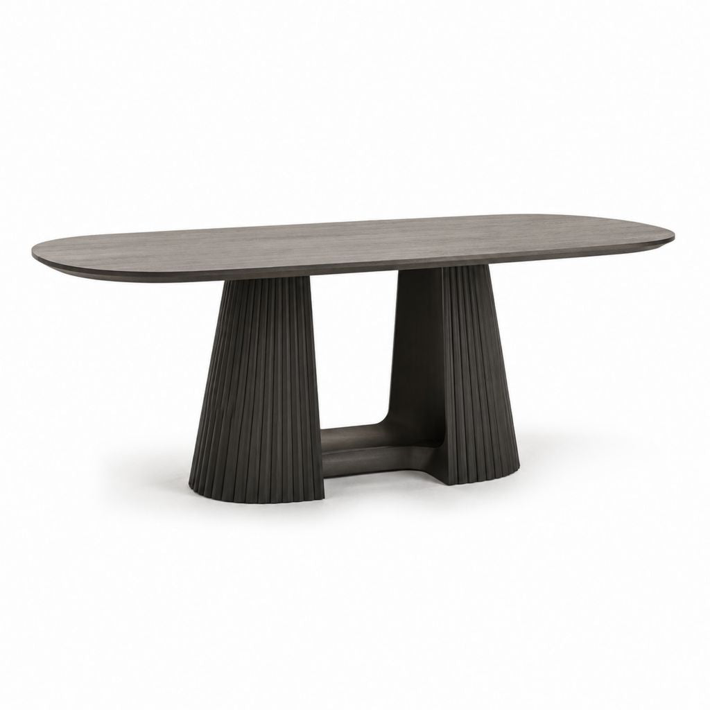 Tavolo da pranzo ovale grigio scuro in MDF impiallacciato 220 x 100 x 75 cm