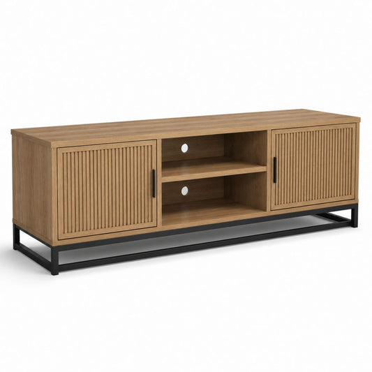 Mobile TV rettangolare rovere in truciolare nobilitato con 2 ante e ripiani 160 x 40 x 55 cm