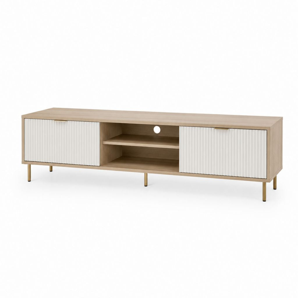 Mobile porta TV basso rovere chiaro e bianco in pannello truciolare 180 x 40 x 55 cm