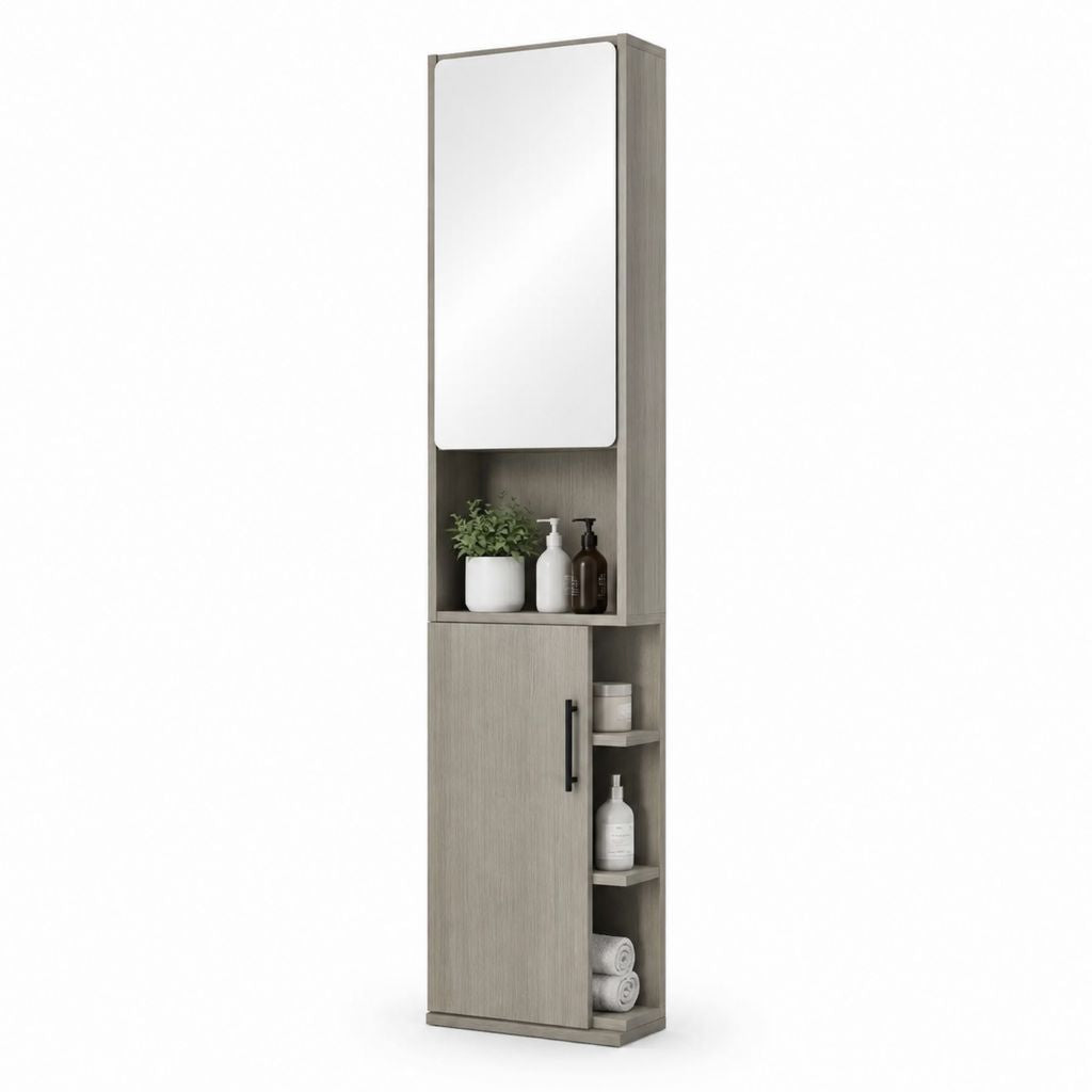 Colonna bagno con specchio grigio rovere in pannello truciolare 40 x 30 x 180 cm