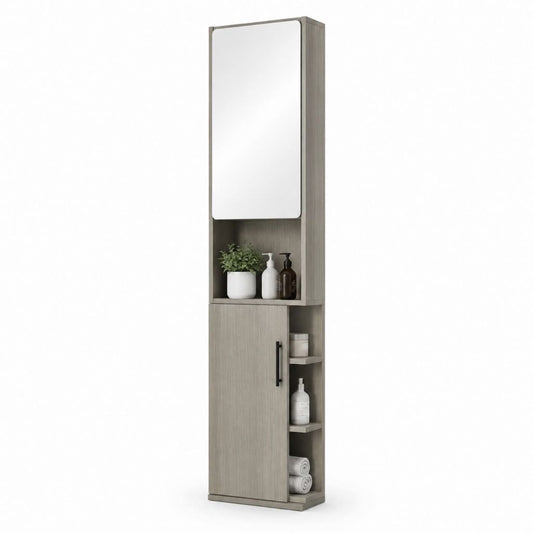 Colonna bagno con specchio grigio rovere in pannello truciolare 40 x 30 x 180 cm