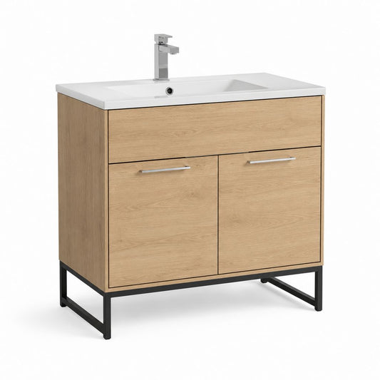 Mobile lavabo bagno con lavabo in ceramica rovere chiaro 80 x 46 x 85 cm