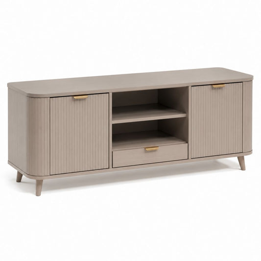 Mobile TV basso tortora in MDF rettangolare con 2 ante 1 cassetto e vani aperti 160 x 40 x 75 cm