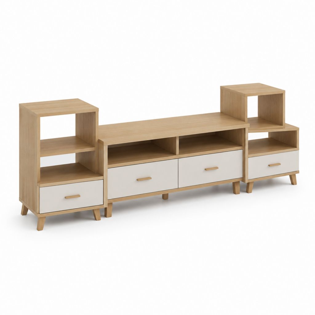Mobile TV modulare 3 pezzi rovere chiaro e bianco in truciolare rettangolare 200 x 35 x 100 cm