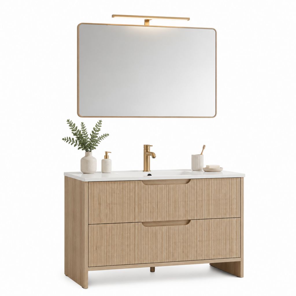 Mobile bagno con lavabo e specchio rettangolare rovere chiaro MDF 100 x 46 x 85 cm