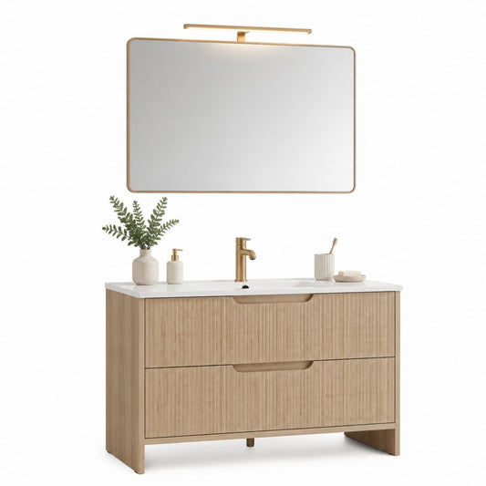 Mobile bagno con lavabo e specchio rettangolare rovere chiaro MDF 100 x 46 x 85 cm
